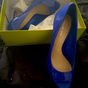Blue platform peep toe heels - never worn